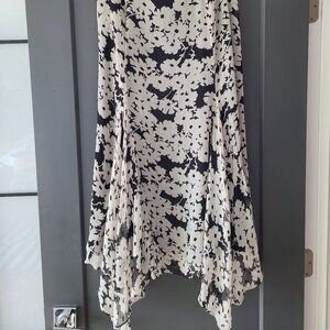 Women's Ralph Lauren Black Ivory  Silk Asymmetrical MidiSkirt Size 16